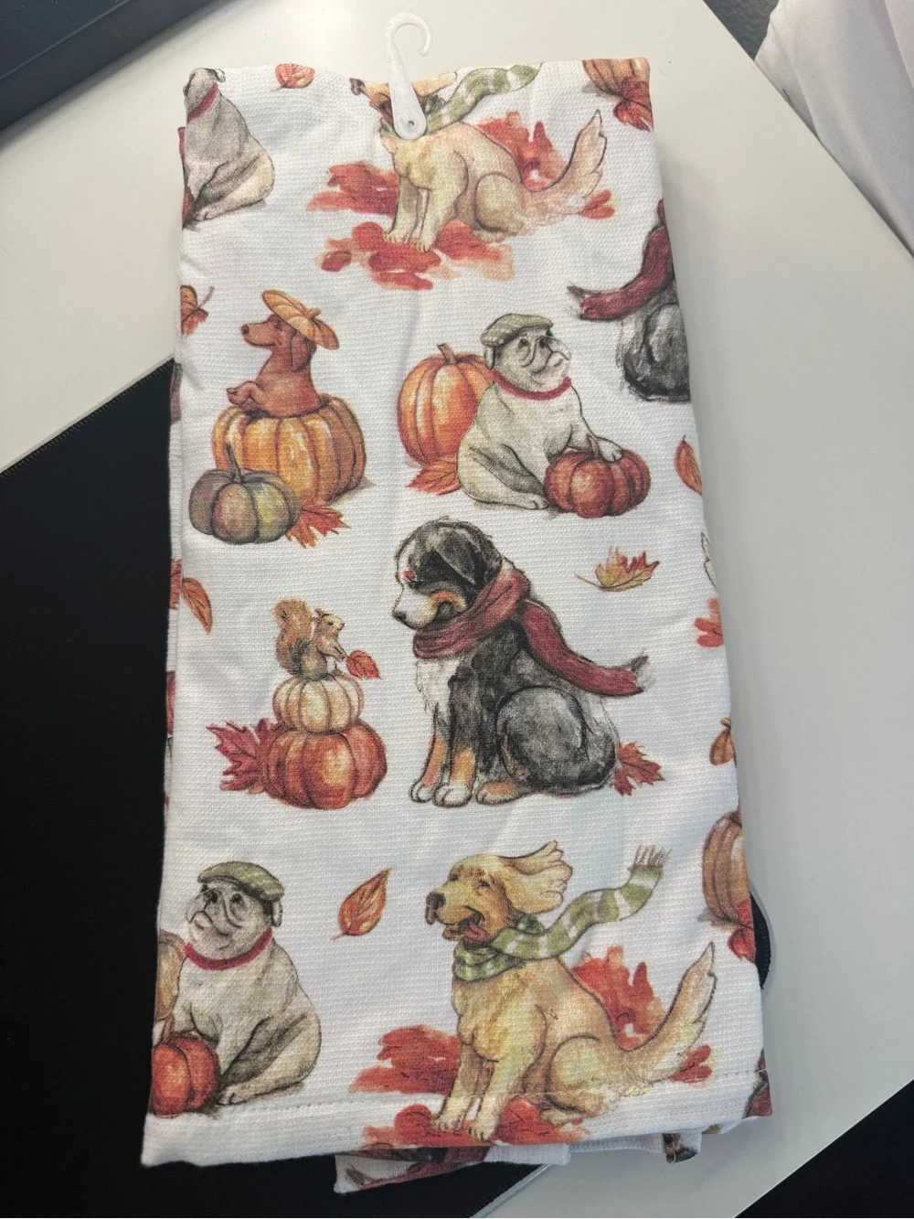 KAY DEE KITCHEN TOWELS (2) DOGS PUMPKINS LEAVES FALL 18 X 28 TERRY LINED NWT